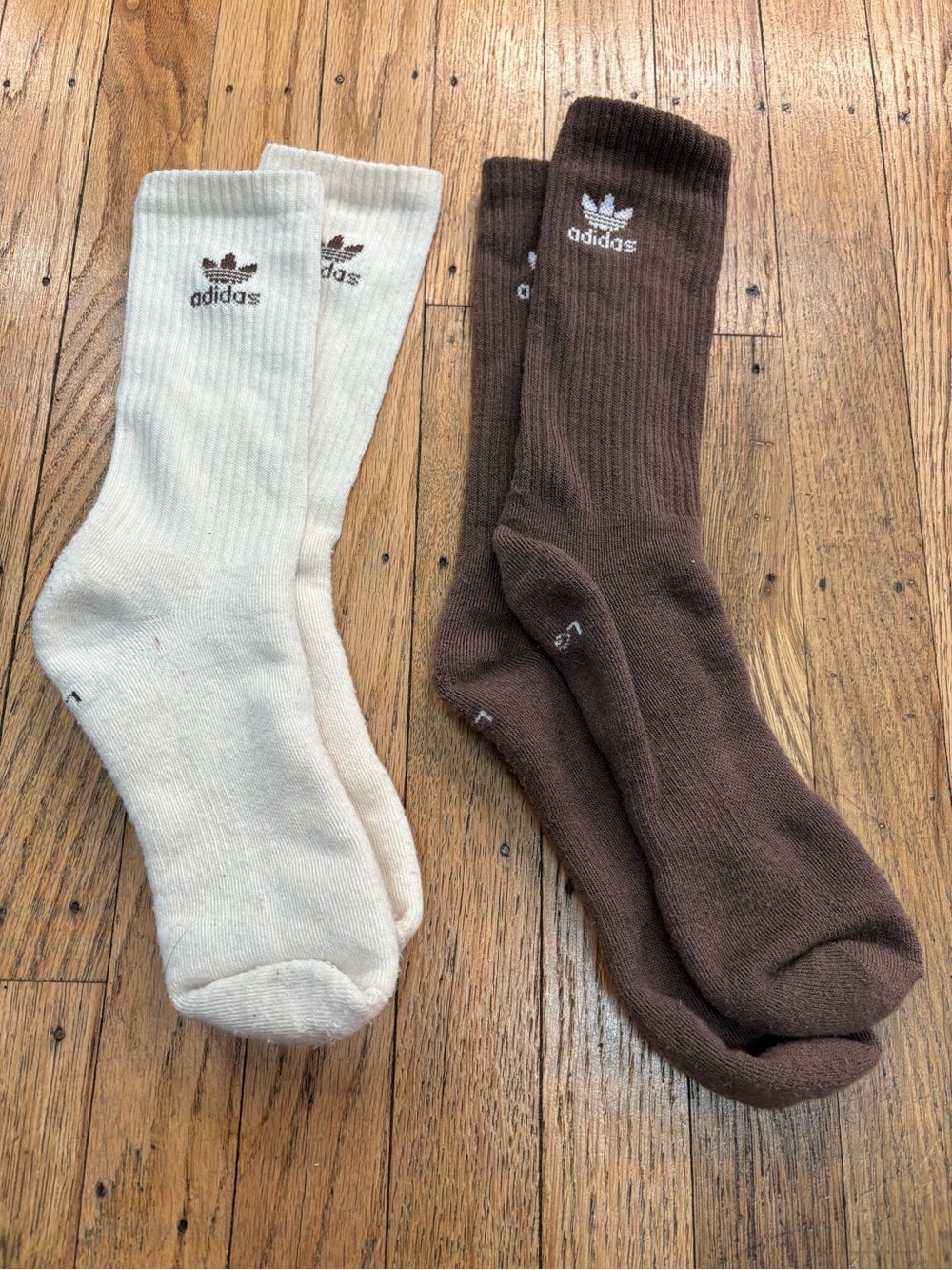 adidas Crew Socks in Cream & Brown 2-Pack